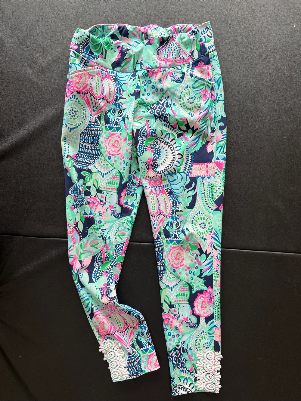 Lily womans Floral luxletic Mosaic Leggings with Lace Trim